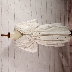 White Embroidered V-Neck Drawstring Women’s Dress